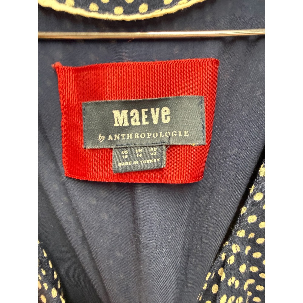 Maeve Anthropologie Navy Blue Polka Dot Button Front Puff Sleeve Mini Dress 10 - Picture 4 of 4